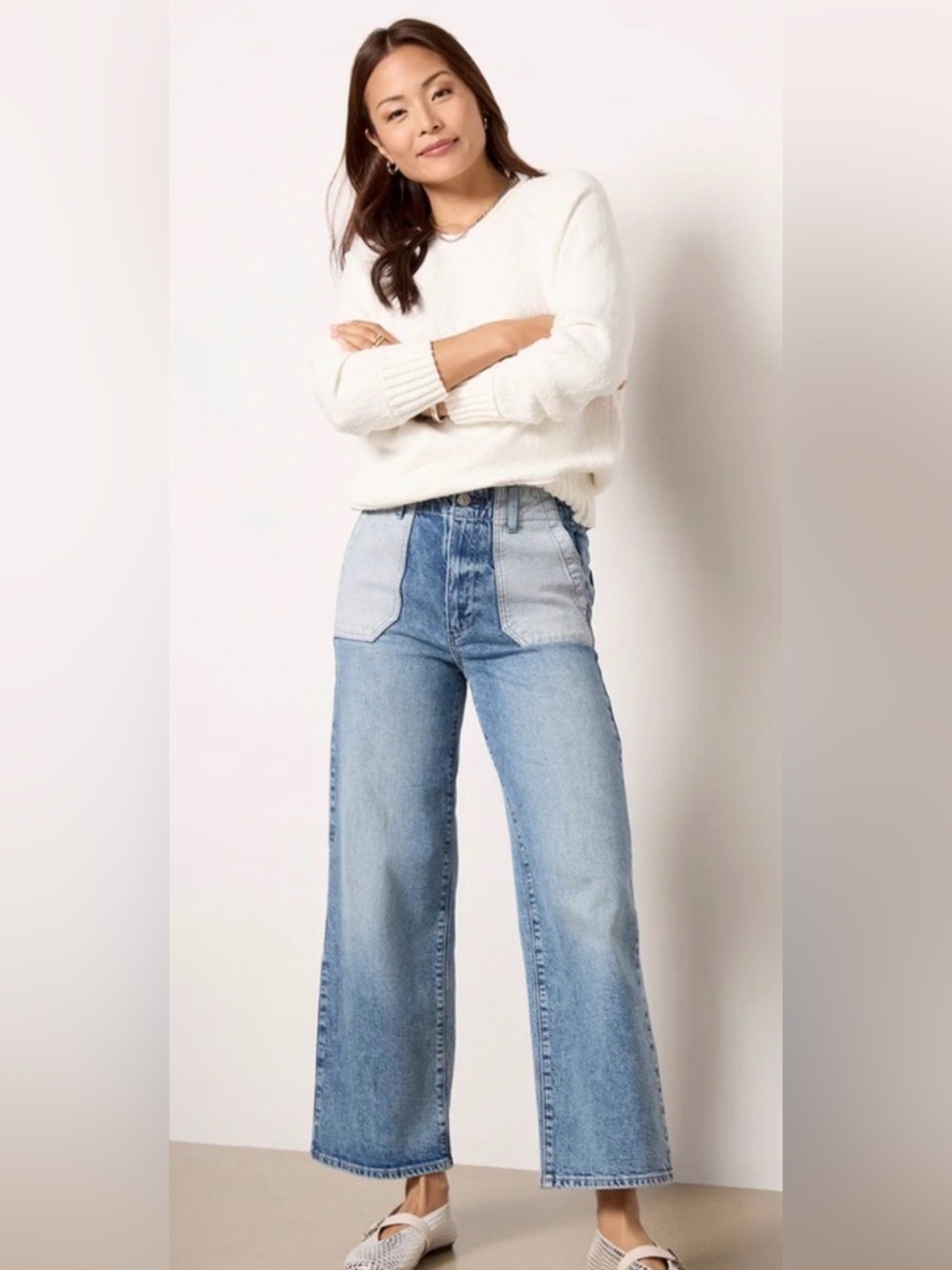 PAIGE Sasha Ankle Wide-Leg Jeans Reverse Utility Pockets Saylor Wash 27